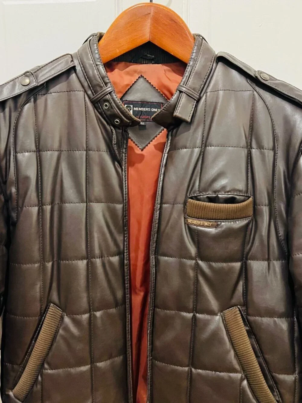 Members Only Leather Cafe Racer Jacket Men 40 VTG 80s Brown Quilted